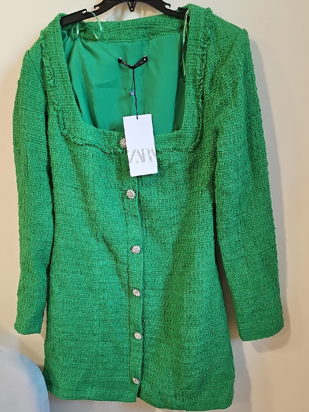 ZARA Emerald Green Tweed Jacket Dress